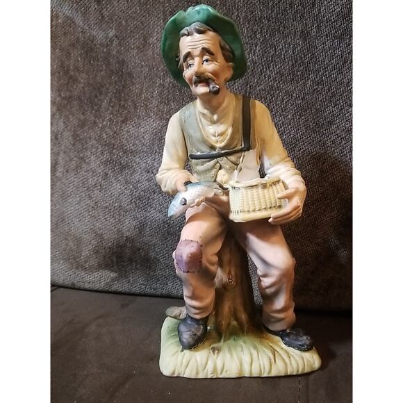 Vintage Fisherman with His Catch Porcelain Figurine ~ Made in Germany ~ 8.75" - Picture 1 of 8